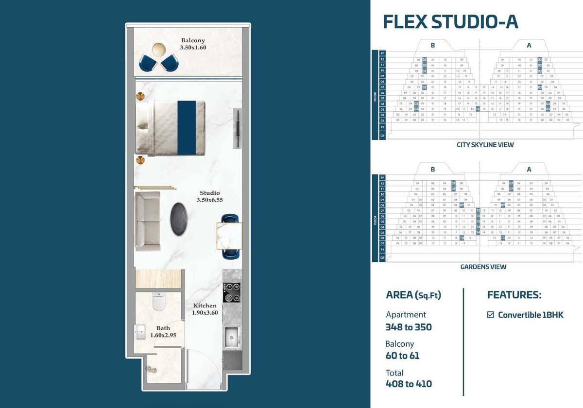 Sparklz at Al Furjan Dubai Studio Floor Plan 408 Sq. Ft.