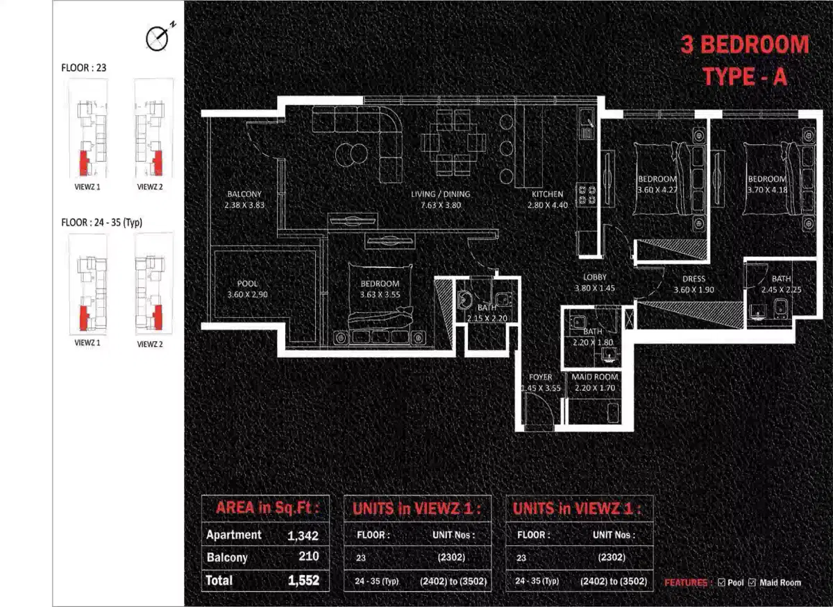 Danube Viewz Residences 3 Bedroom Apartments Floor Plan