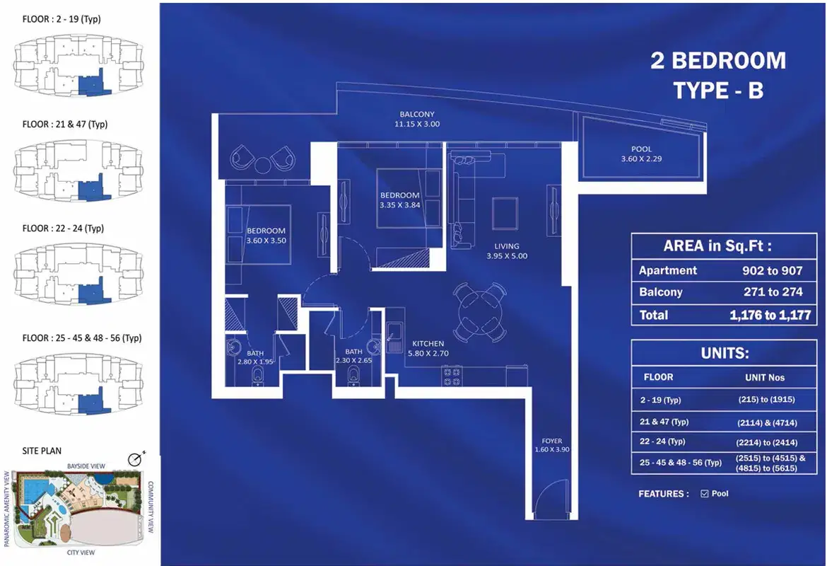 Danube Fashionz at Jumeirah Village Triangle 2 BR Floor Plan 1,177 Sq. Ft.