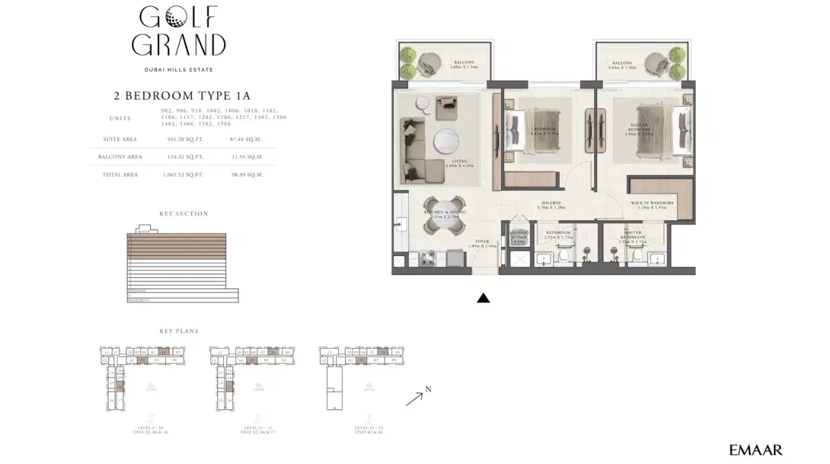 EMAAR Golf Grand Dubai 2 BR Floor Plan 1,065 Sq. Ft.