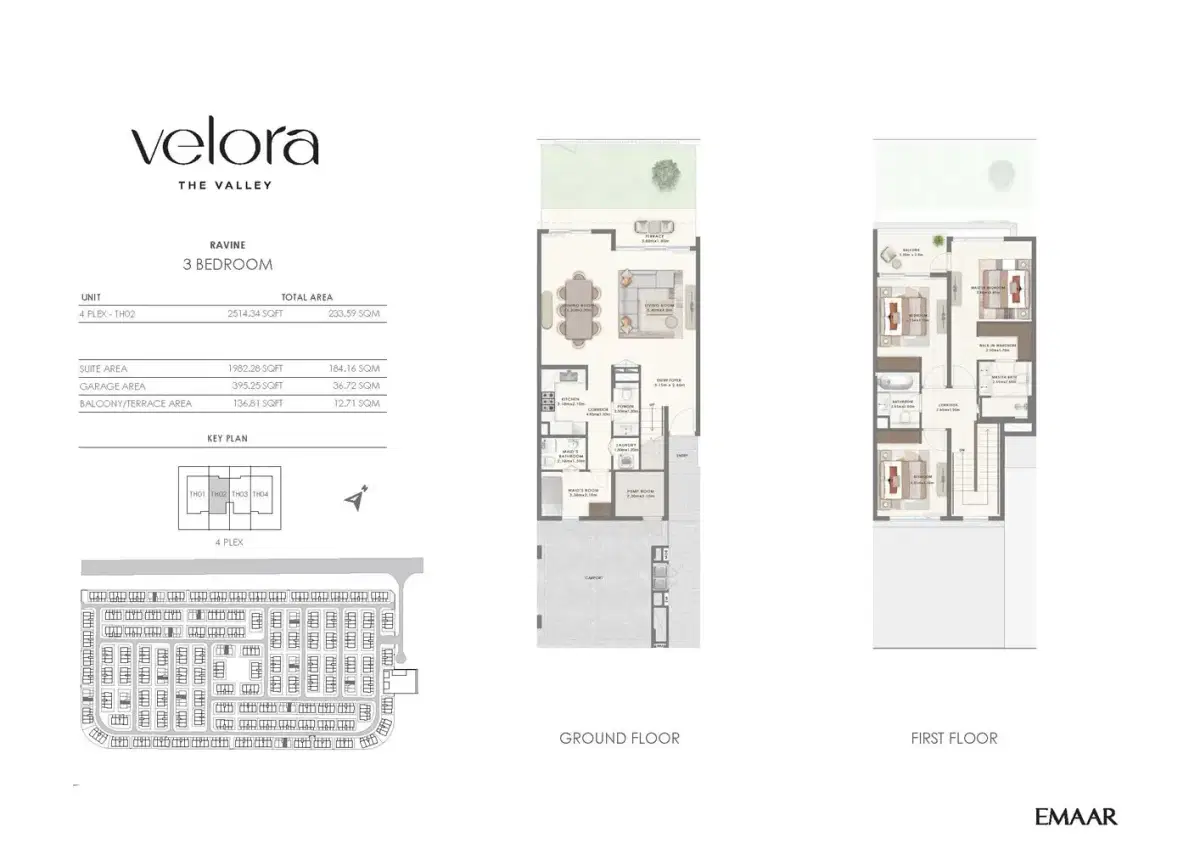 Emaar Velora 2 Dubai 3 BR Floor Plan 2,514