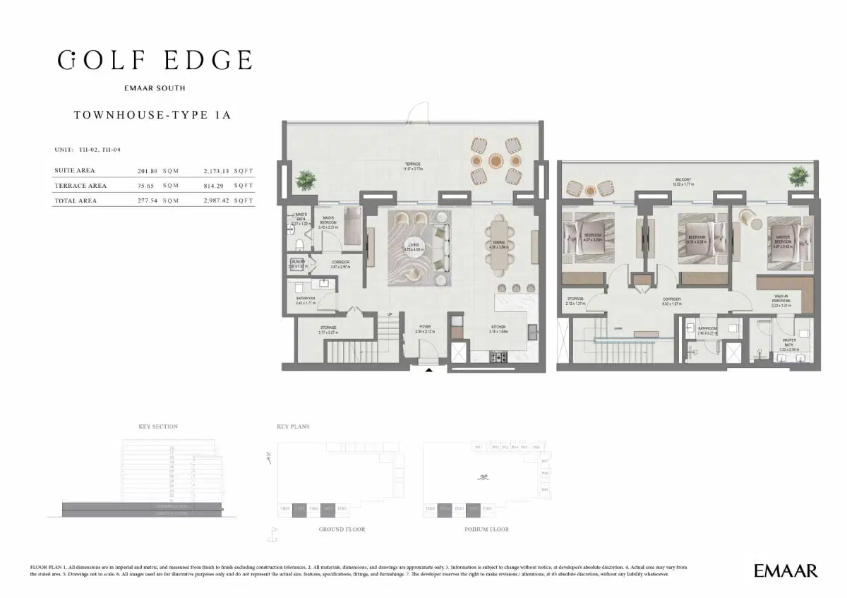 Emaar Golf Edge 3 BR Floor Plan 2,987 Sq. Ft.