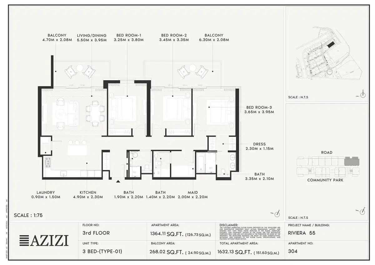 3 BR Floor Plan 1,632 Sq. Ft.
