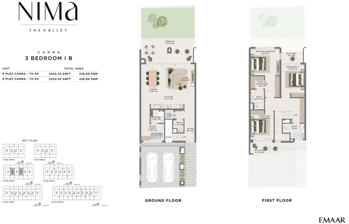 EMAAR Nima Dubai 3 BR Floor Plan 2,442 Sq. Ft.