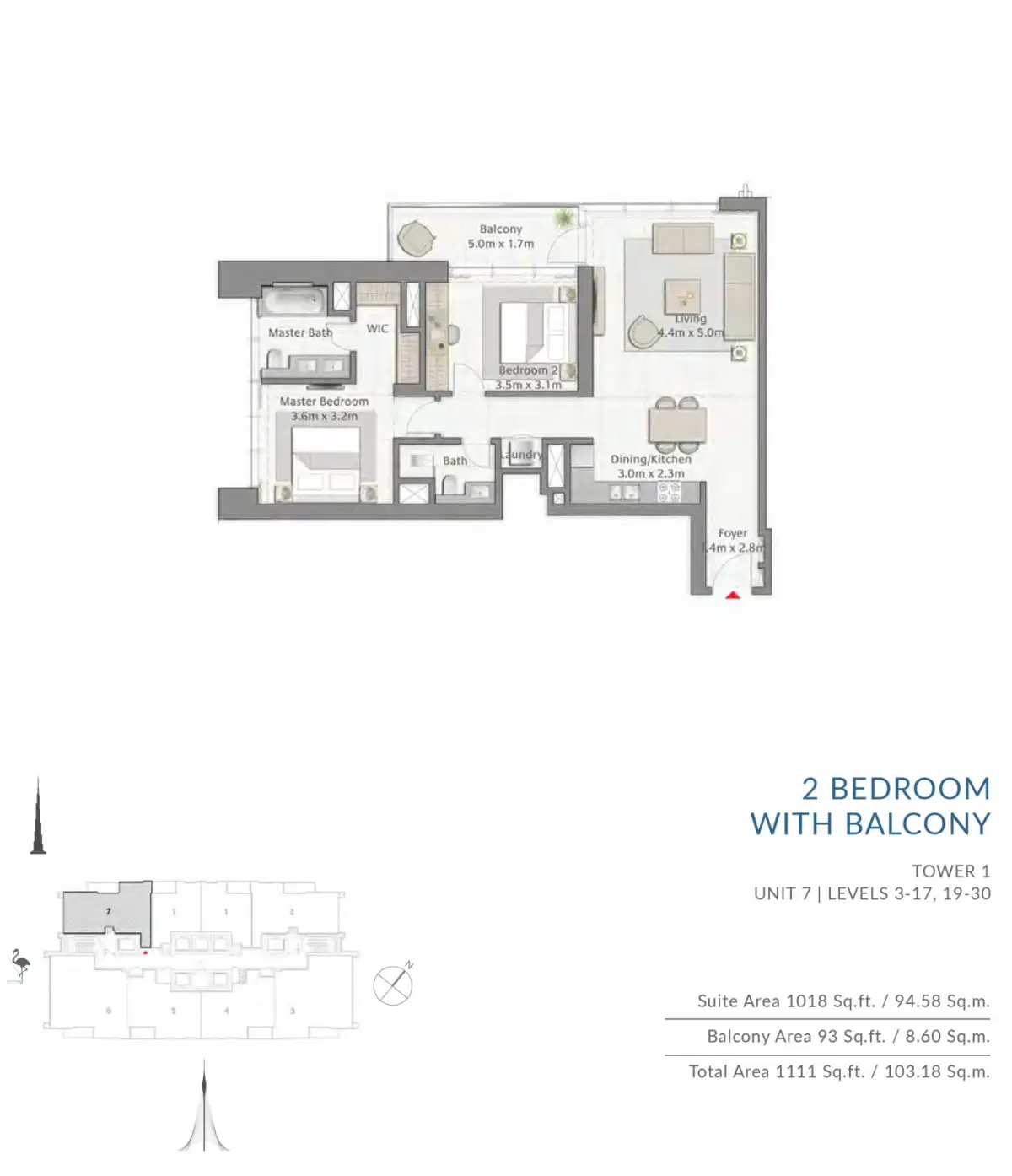 Emaar Creek Gate 2 BR Apartment Floor Plan