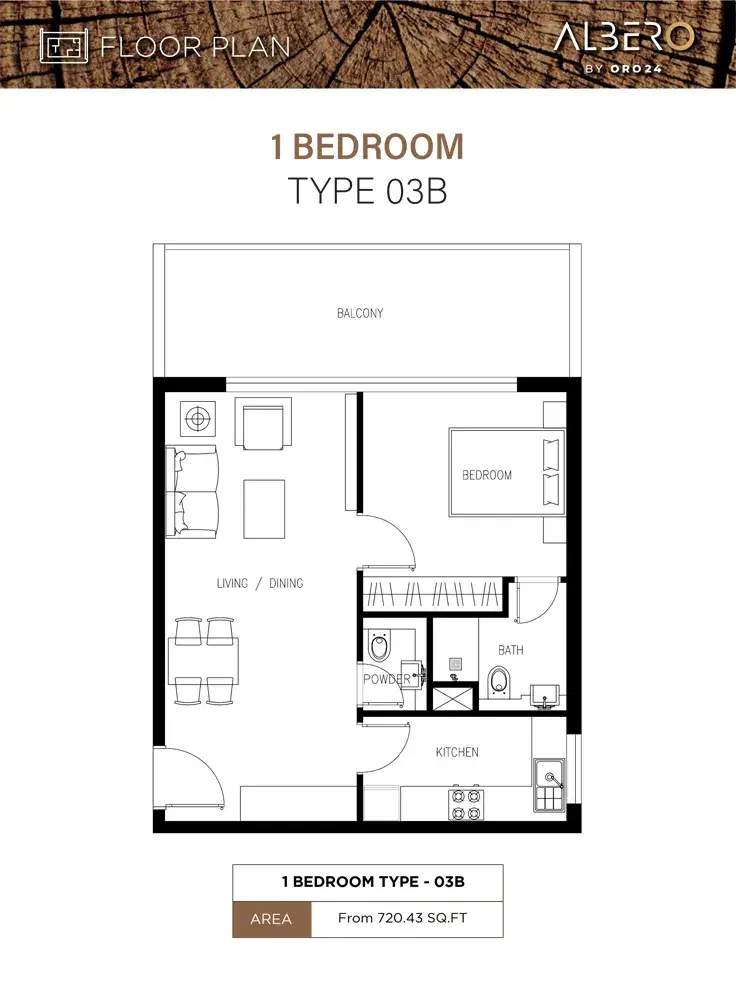 ORO24 Albero Dubai 1 BR Floor Plan 720 Sq. Ft.