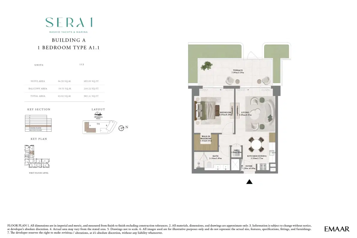 SERA by Emaar 1 BR Floor Plan 903 Sq. Ft.