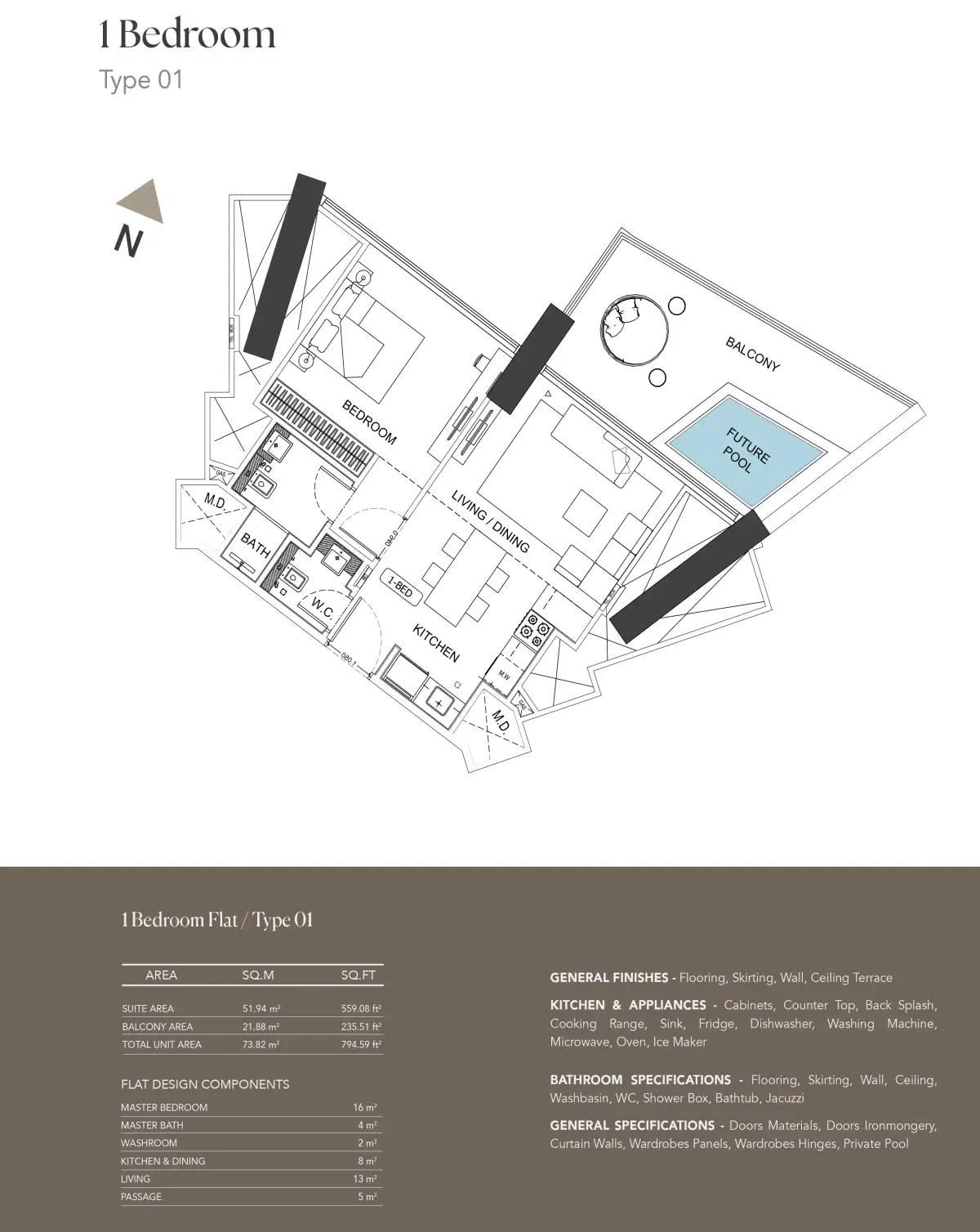 Binghatti Phantom Jumeirah Village Circle 1 BR Apartment Floor Plan