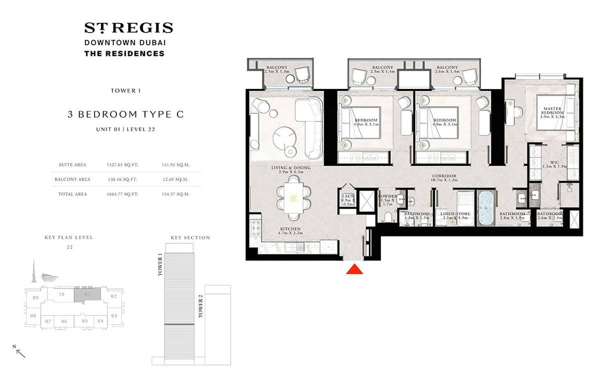 Emaar St Regis Residences 3 BR Apartment Floor Plan