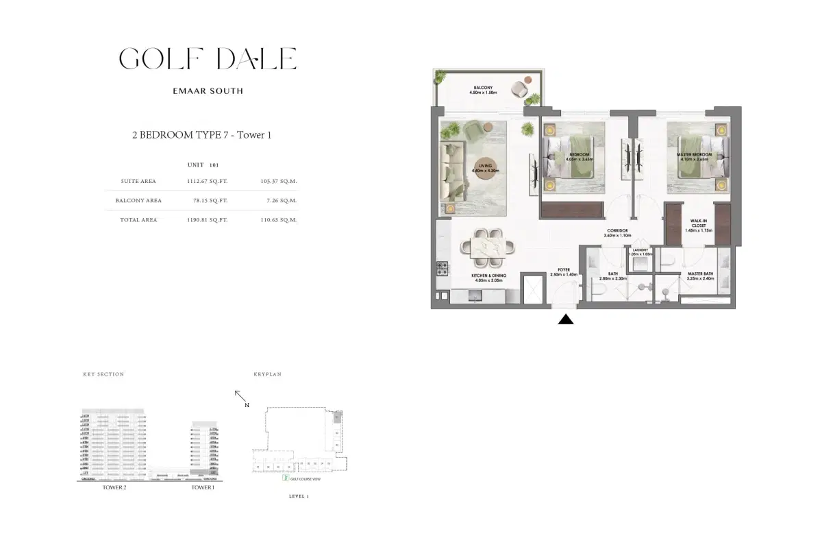 Emaar Golf Dale 2 BR Floor Plan 1,190 Sq. Ft.