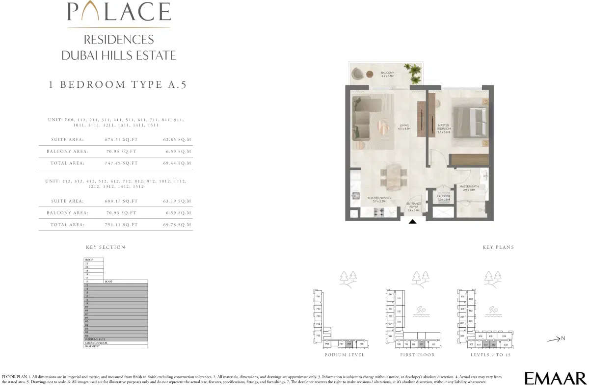 Emaar Palace Residences Dubai Hills Estate 1 Bedroom Apartments Floor Plan