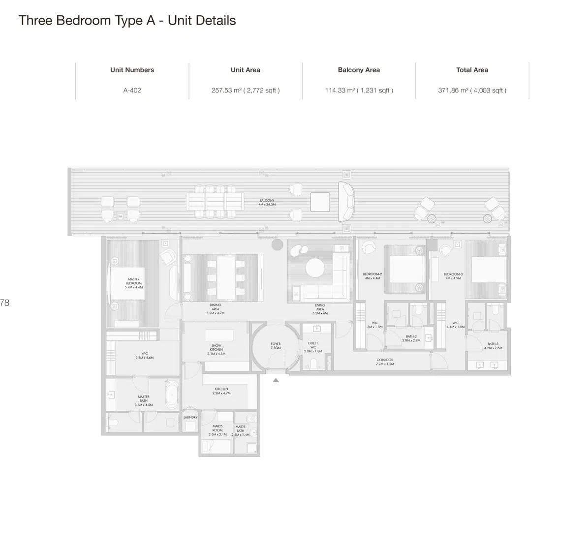 Armani Beach Residences Palm Jumeirah Arada 3 BR Apartment Floor Plan