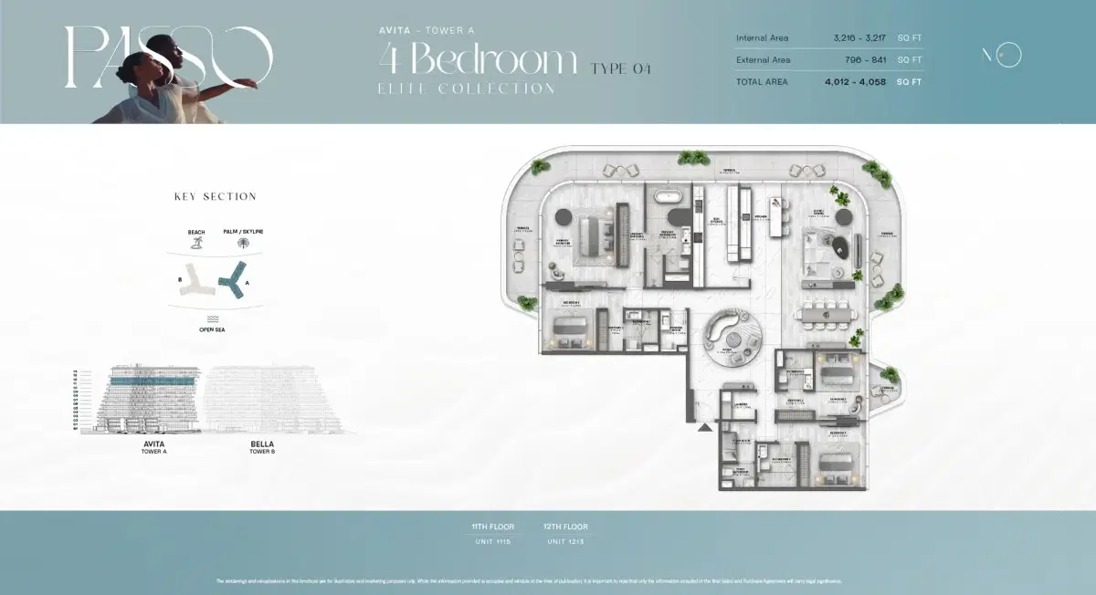 Passo by Beyond at Palm Jumeirah, Dubai 4 BR Floor Plan 4,058 Sq. Ft.