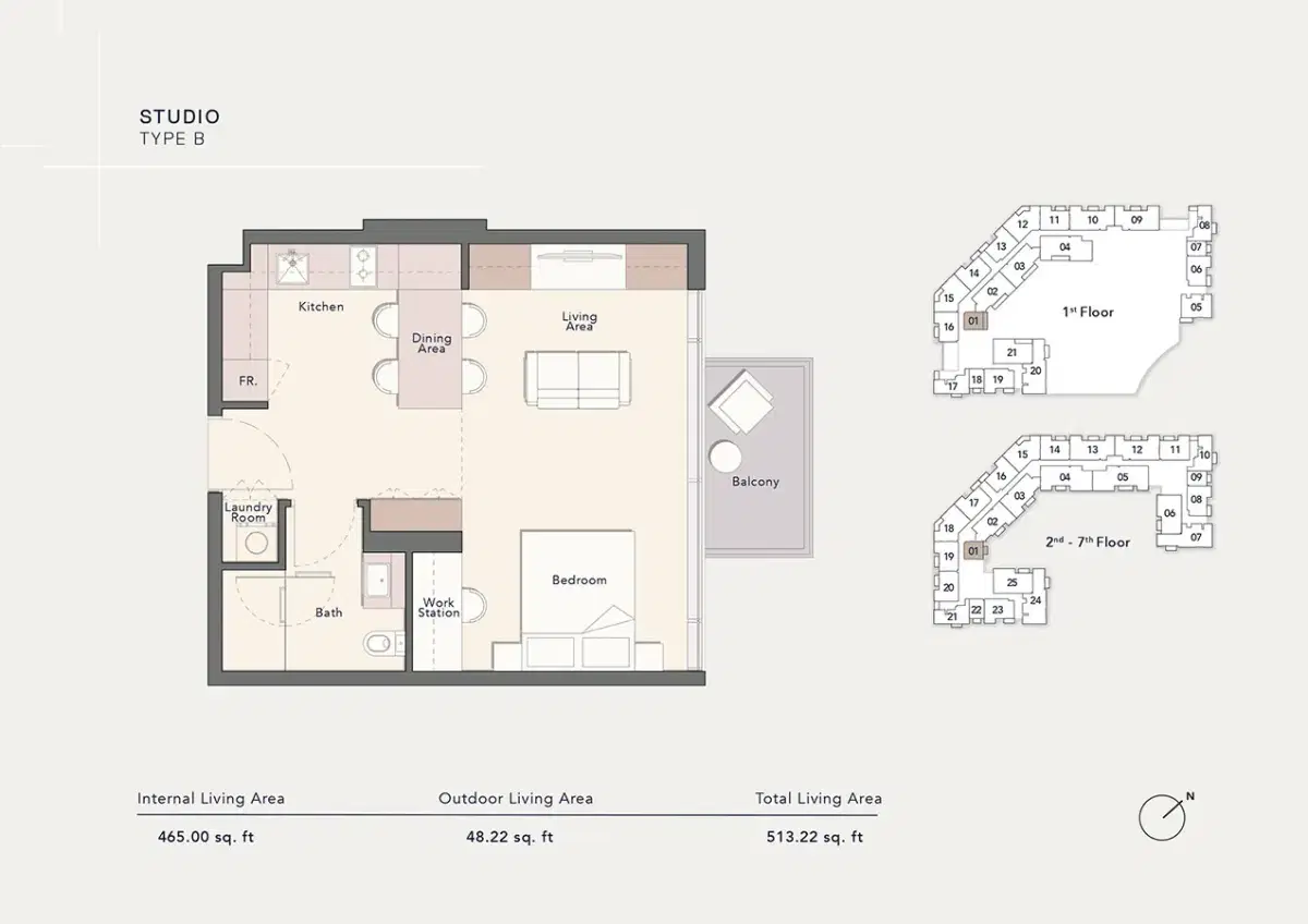 Ellington Arbor View Dubai Studios Floor Plan 513 Sq. Ft.