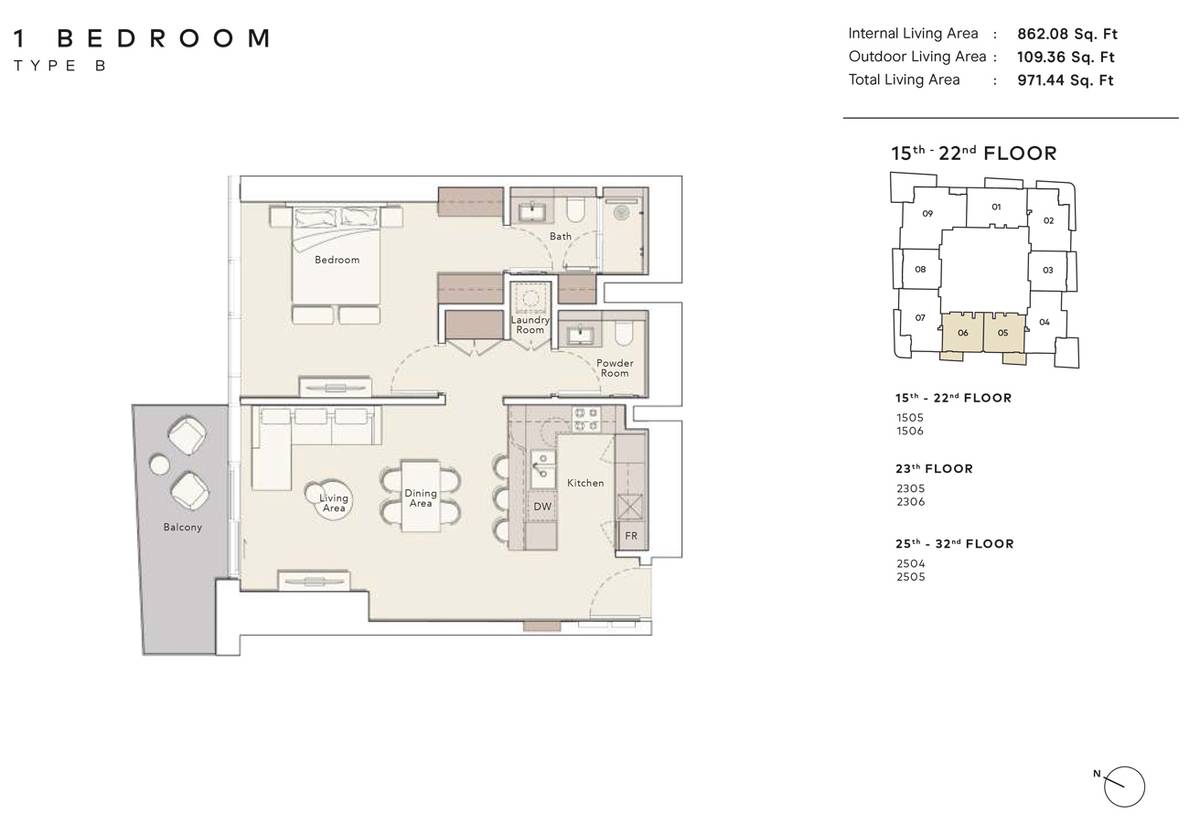Mercer House Uptown Dubai By Ellington 1 Bedroom Apartment Floor Plan