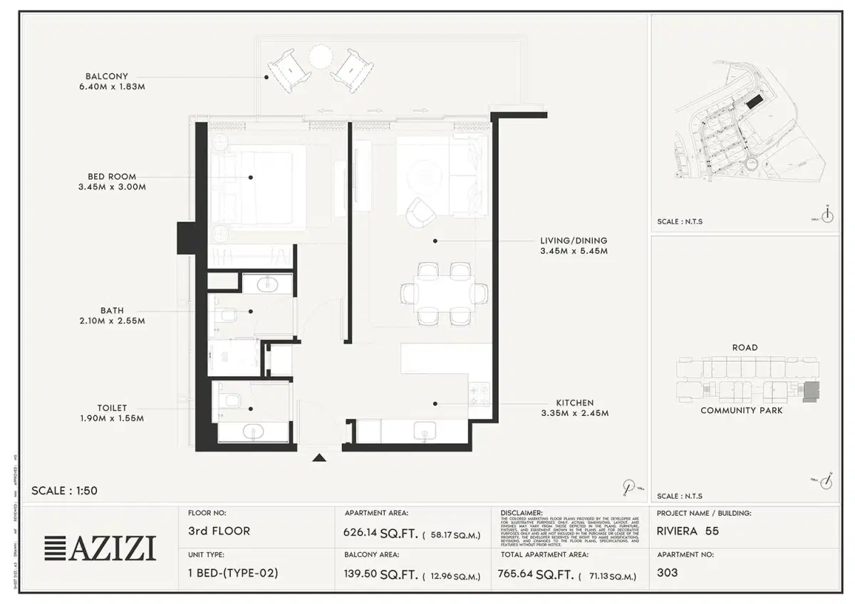 1 BR Floor Plan 765 Sq. Ft.