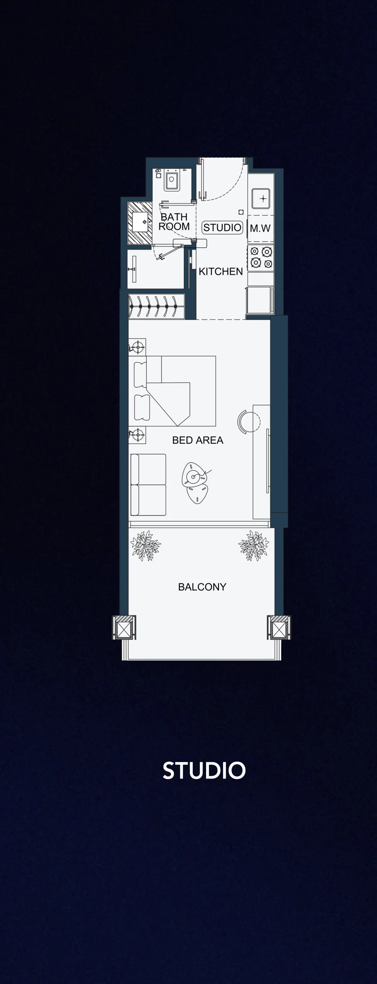 Binghatti Starfall Studio Floor Plan 348 Sq. Ft.