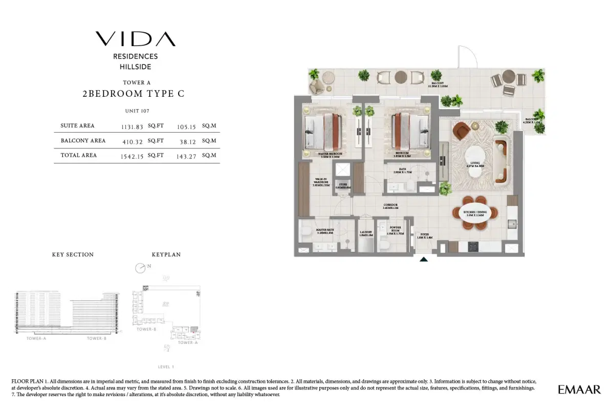 Emaar Vida Residences Hillside At Dubai Hills Estate 2 Bedroom-2 Floor Plan