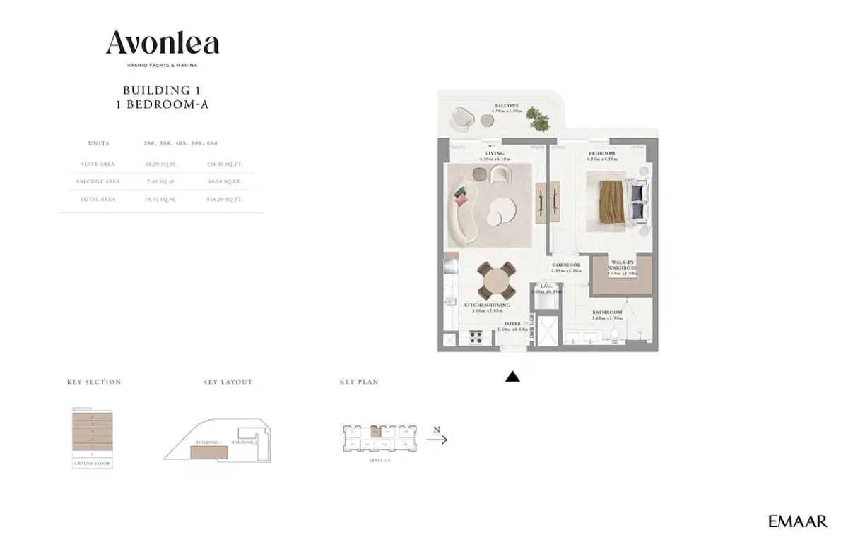 Emaar Avonlea 1 Bedroom Apartments Floor Plan