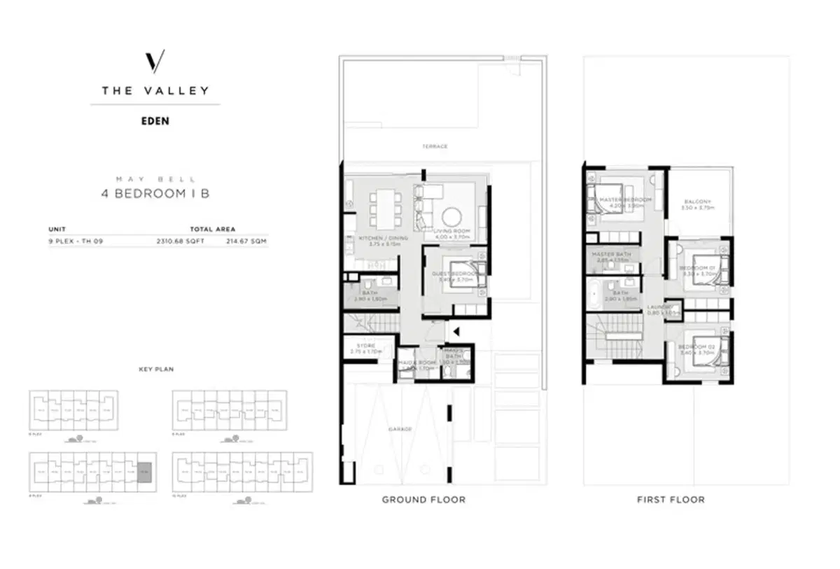 EMAAR The Valley Eden Dubai 4 BR Floor Plan 2,310 Sq. Ft.