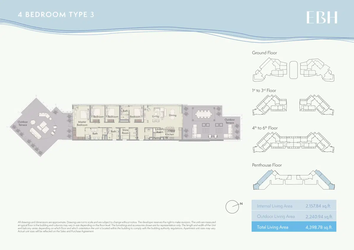 Ellington Beach House Dubai 4 BR Floor Plan 4,398 Sq. Ft.