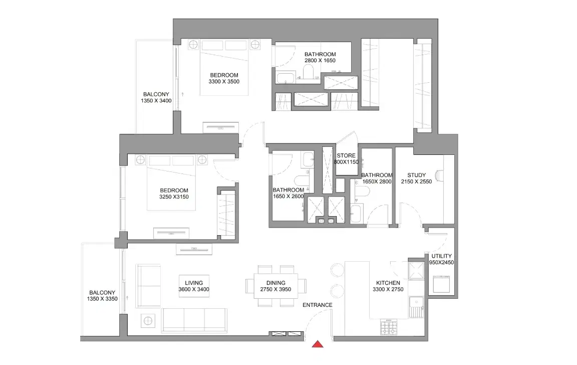 310 Riverside Crescent at Sobha Hartland II 2.5 BR Floor Plan 1,461 Sq. Ft.