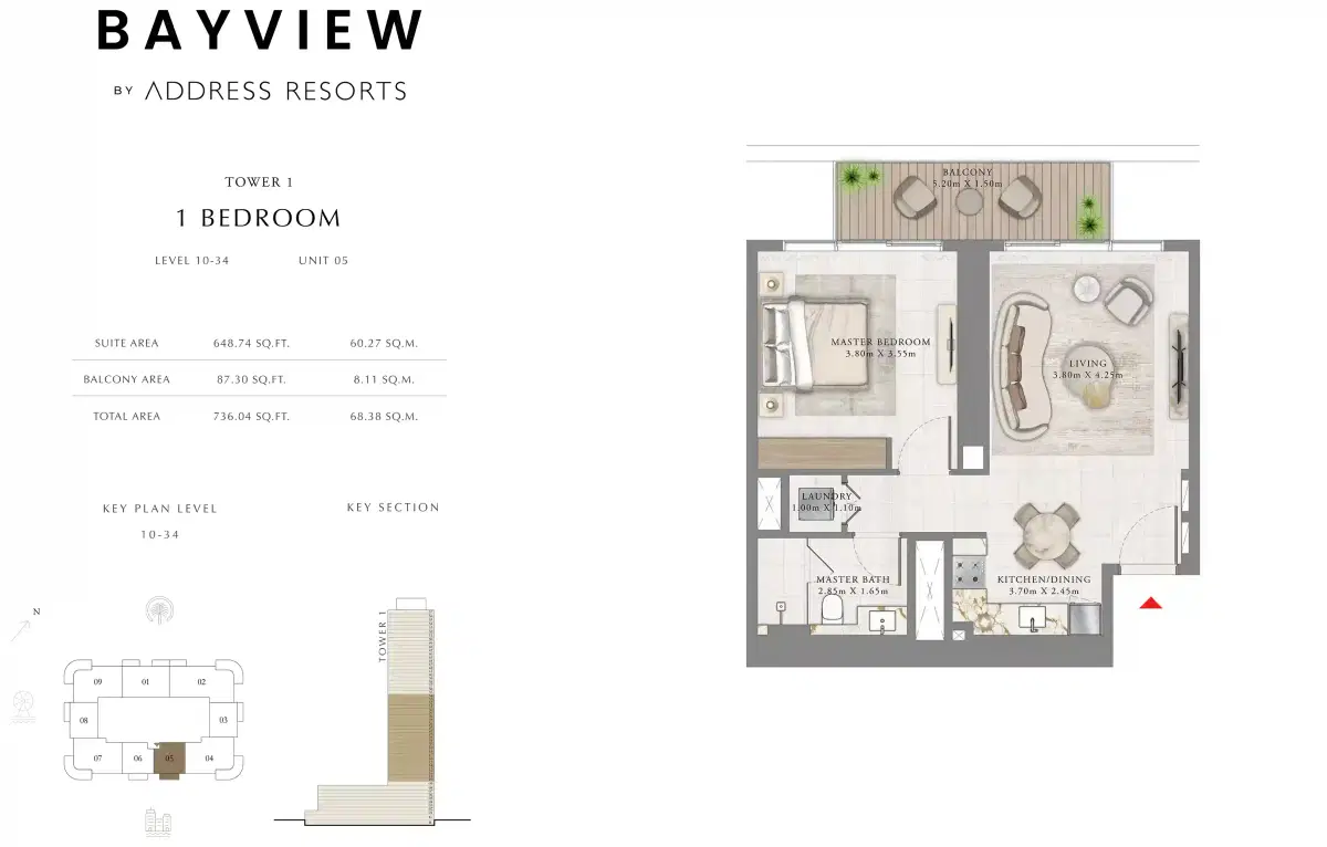 EMAAR Bayview by Address Resorts 1 Bedroom Apartments Floor Plan