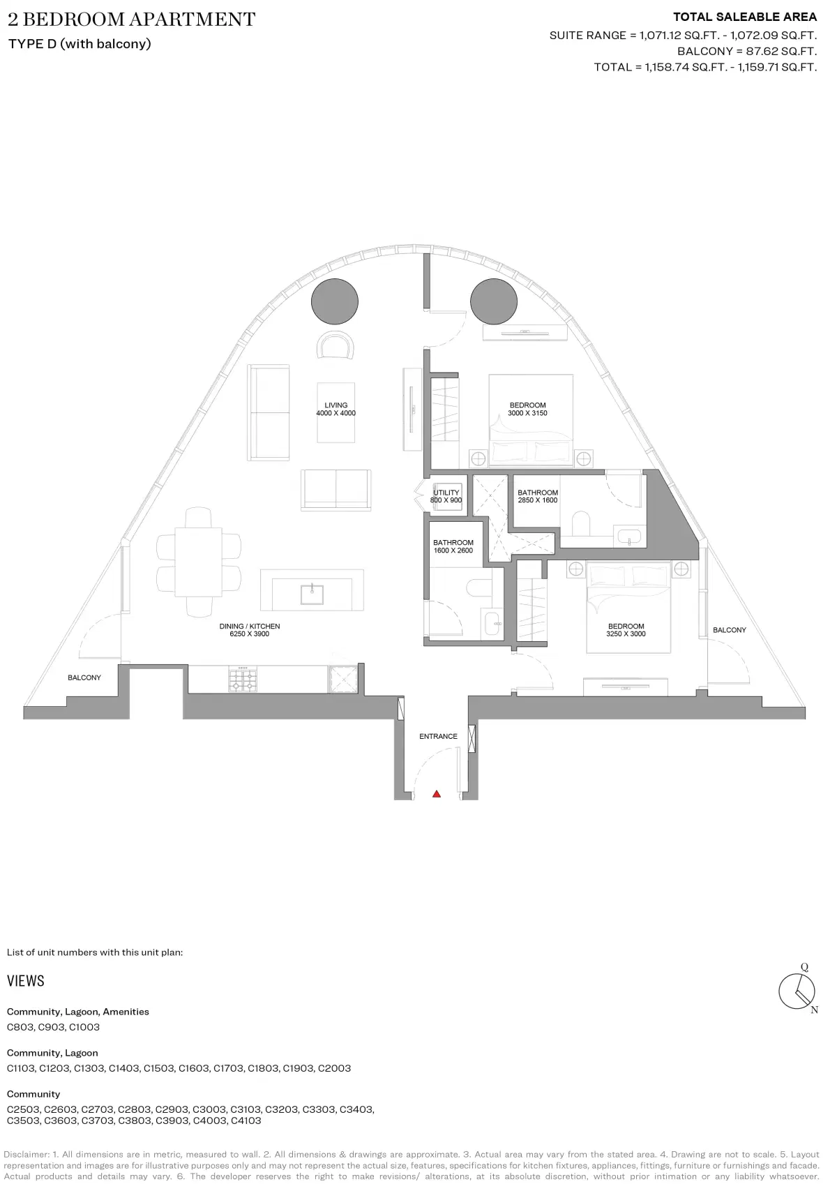 Sobha Skyvue Spectra At Sobha Hartland 2 2 Bedroom Apartments Floor Plan