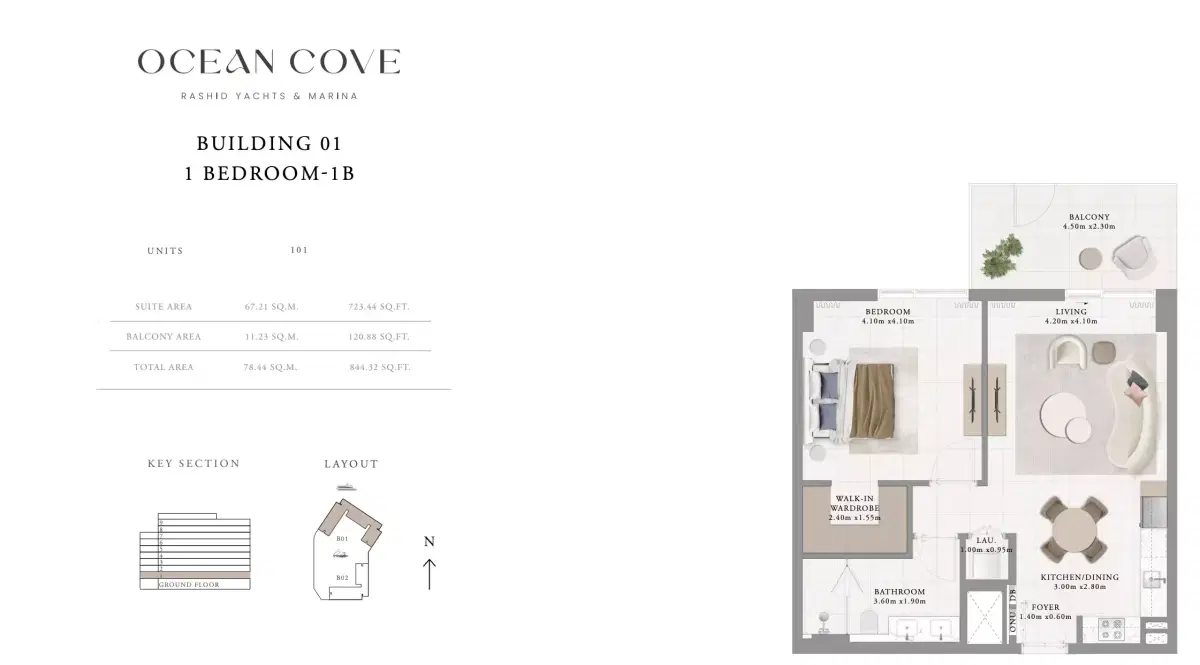 1 BR Floor Plan 844 Sq. Ft.