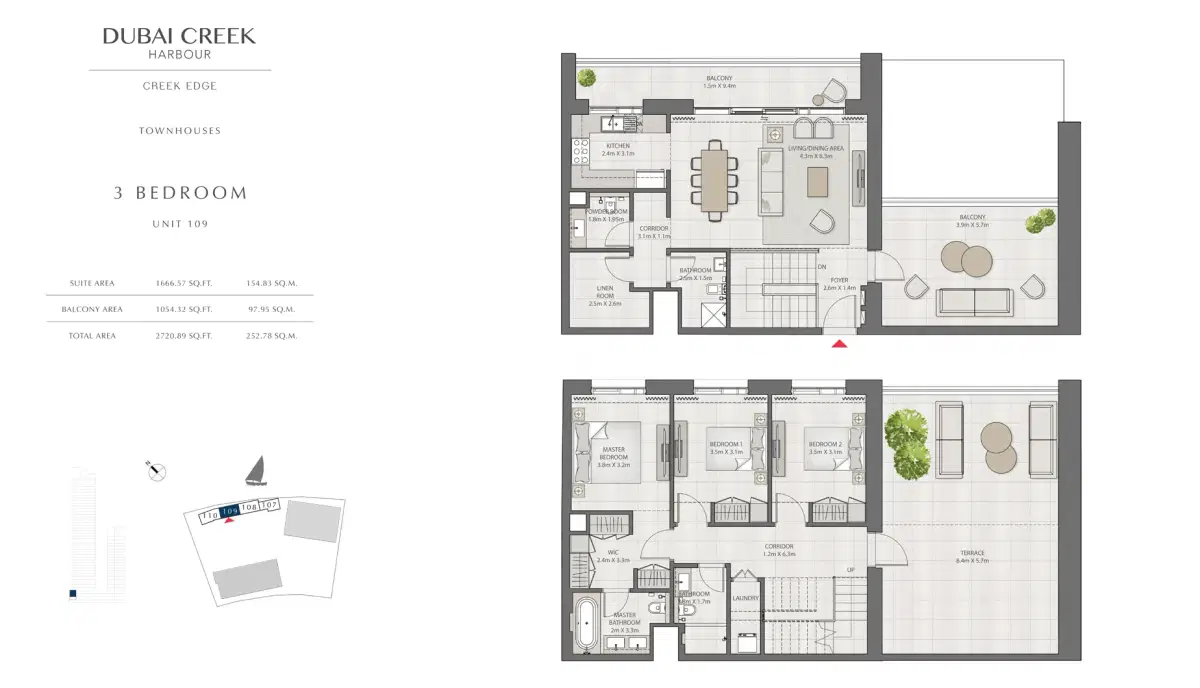 EMAAR Creek Edge Dubai 3 BR Floor Plan 2,720 Sq. Ft.