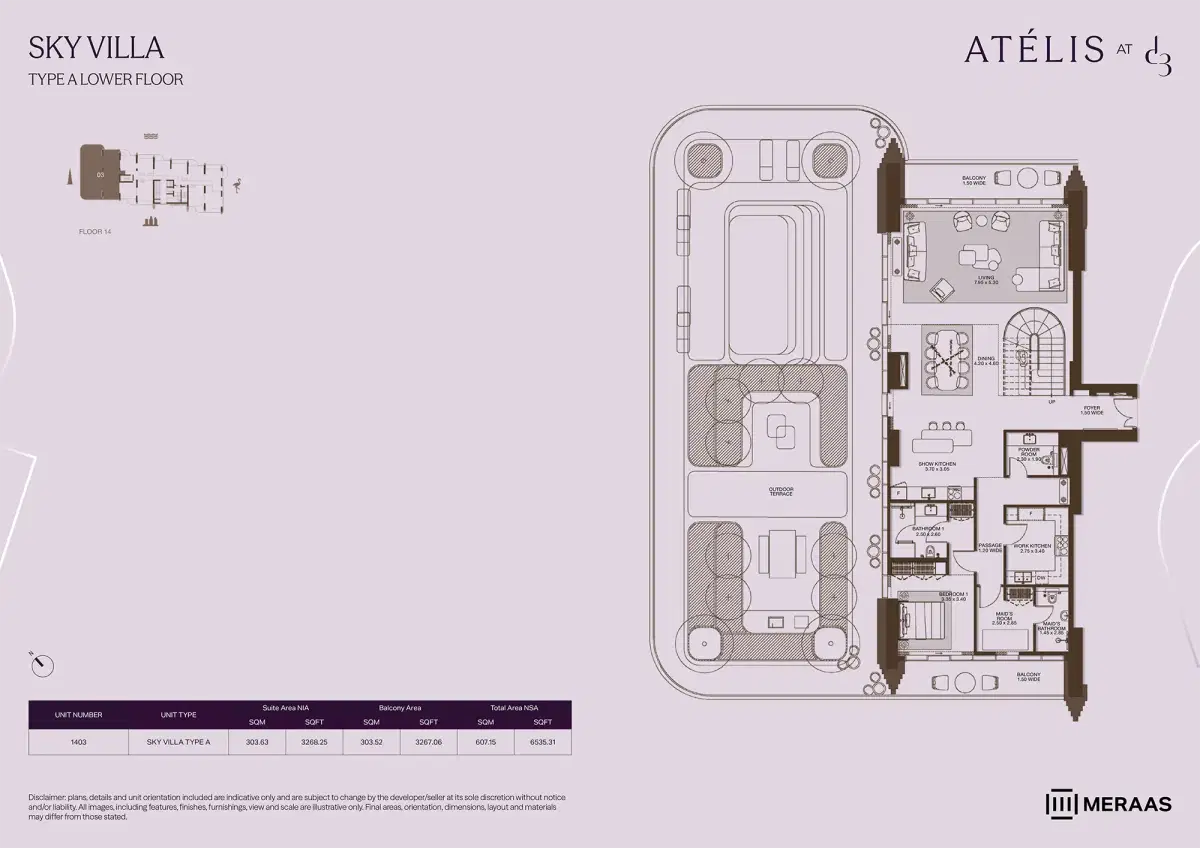 Meraas Atelis at Dubai Design District (D3) 4 Sky Villas Floor Plan