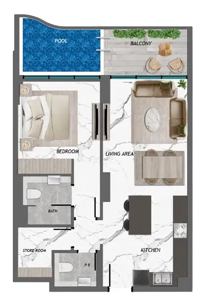 Samana California 2 1 Bedroom Apartments Floor Plan