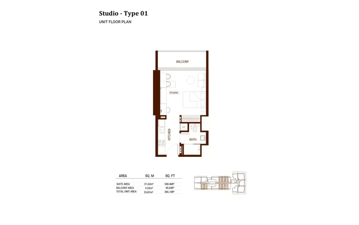 Binghatti Hillviews at Dubai Science Park Studios Floor Plan 386 Sq. Ft.