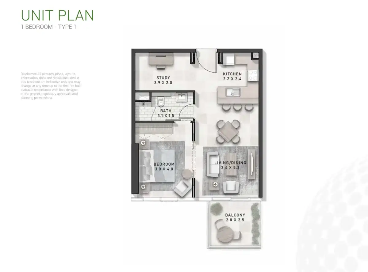 Damac Golf Gate 1 Bedroom Apartments Floor Plan