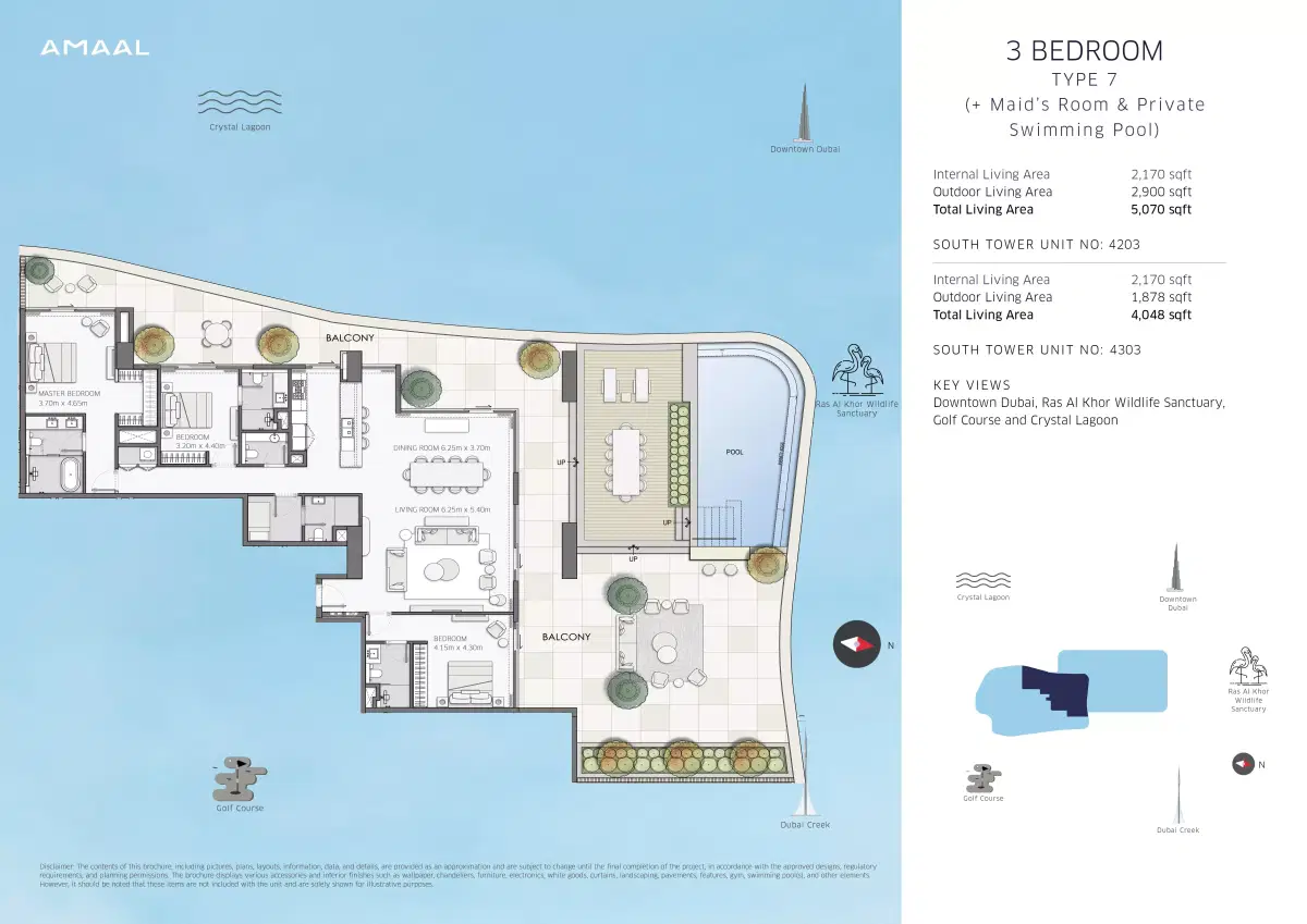 Amaal Emirates Amaal 8 Apartments at MBR City 3 BR Apartments Floor Plan
