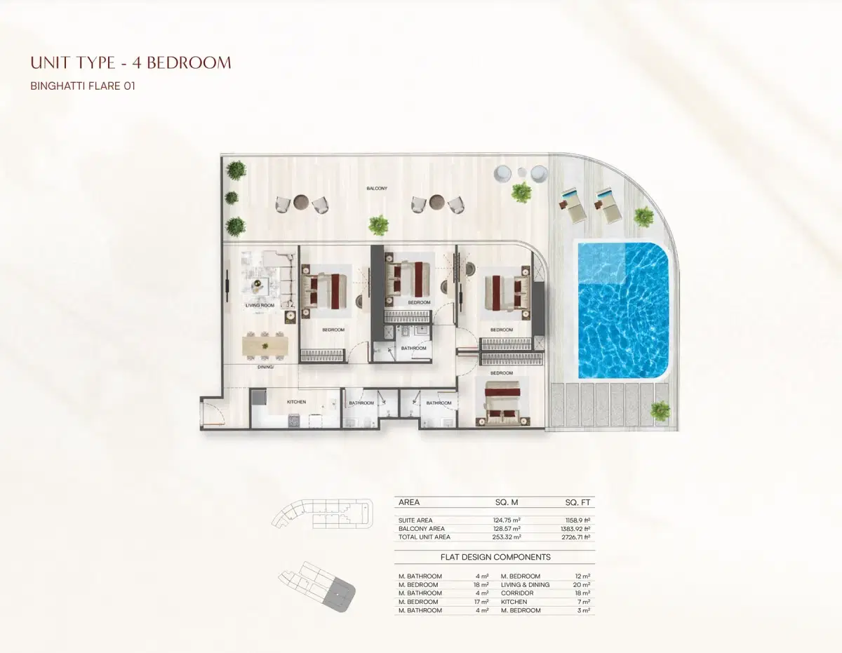 Binghatti Flare at Jumeirah Village Triangle 4 BR Floor Plan 2,726 Sq. Ft.