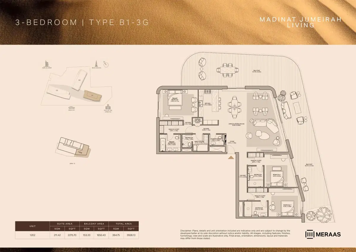 Nourelle at Madinat Jumeirah Living Dubai 3 BR Floor Plan 3,926 Sq. Ft.