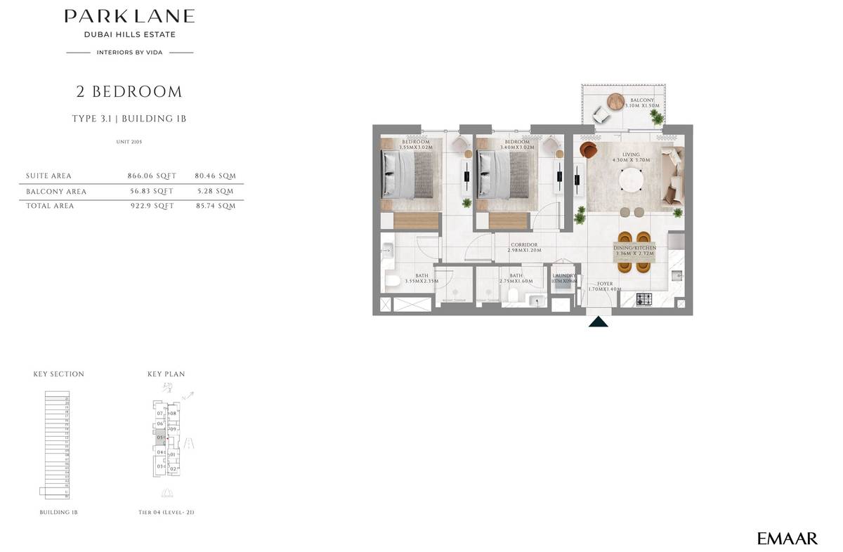 Emaar Park Lane Dubai Hills Estate 2 Bedroom Apartments Floor Plan