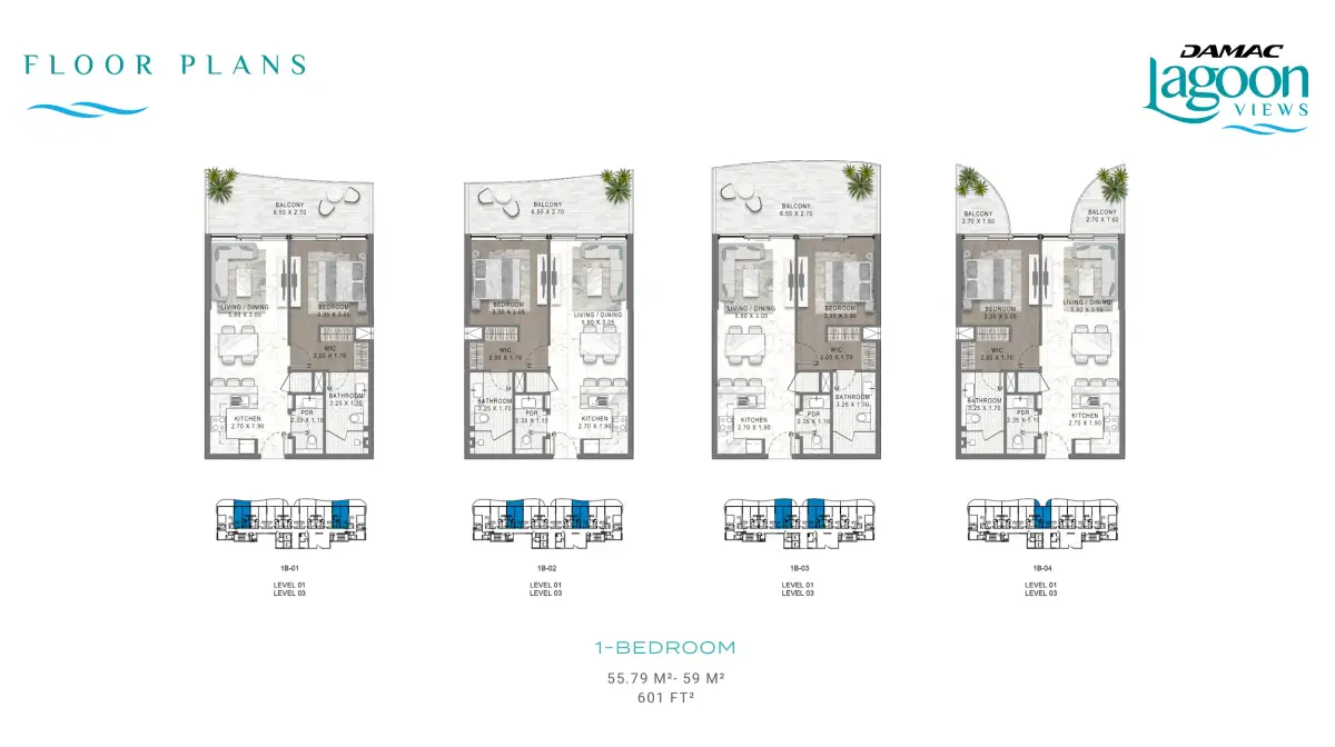 Damac Lagoon Views 2 Dubai 1 Bedroom Apartments Floor Plan