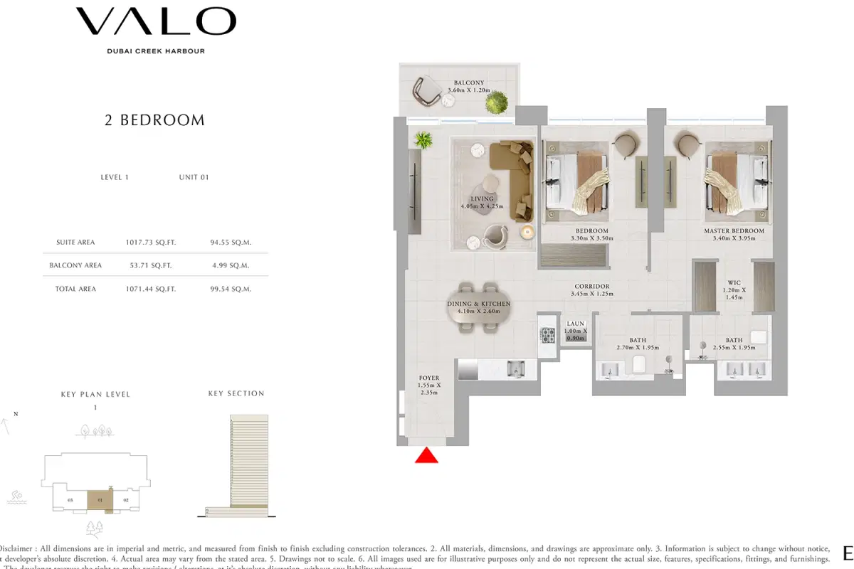 Emaar Valo Dubai Creek Harbour 2 Bedroom Apartments Floor Plan