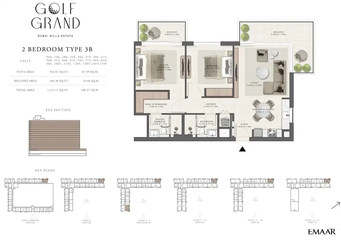 Emaar Golf Grand 2 Bedroom Apartments Floor Plan