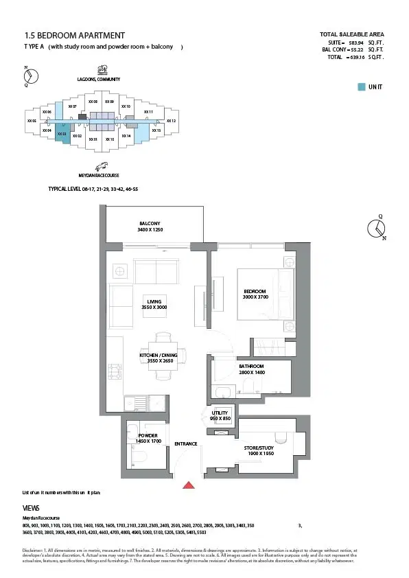 330 Riverside Crescent 1.5 BR Apartments Floor Plan