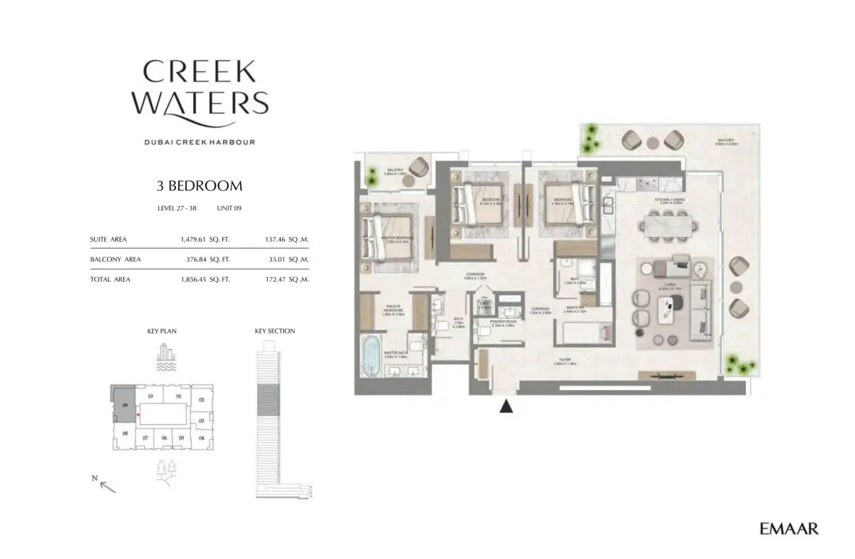 EMAAR Creek Waters 3 BR Floor Plan 1,856 Sq. Ft.