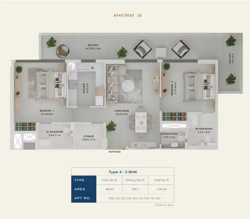 Symbolic Alpha Apartments at Dubailand Dubai 2 BR Apartment Floor Plan