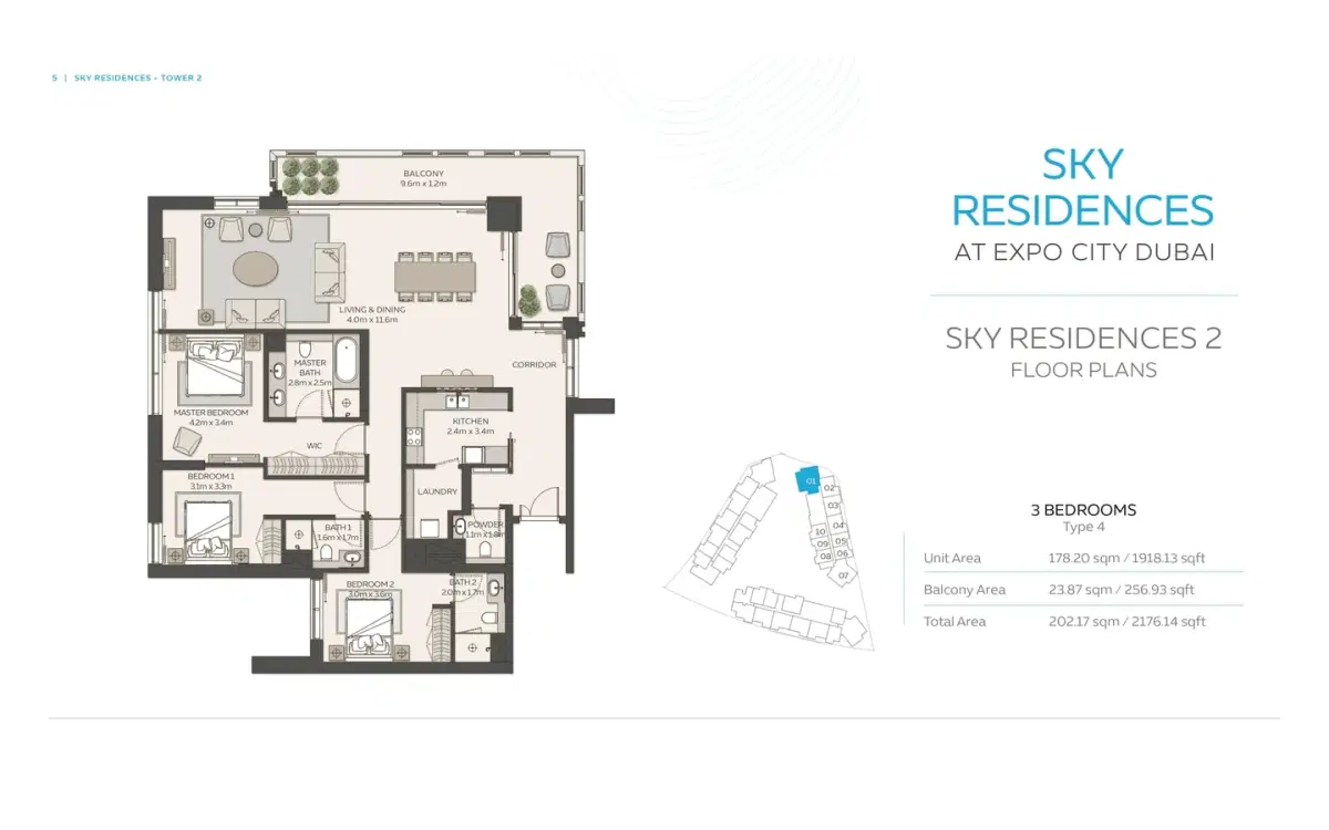 Sky Residences Expo City 3 BR Apartment Floor Plan