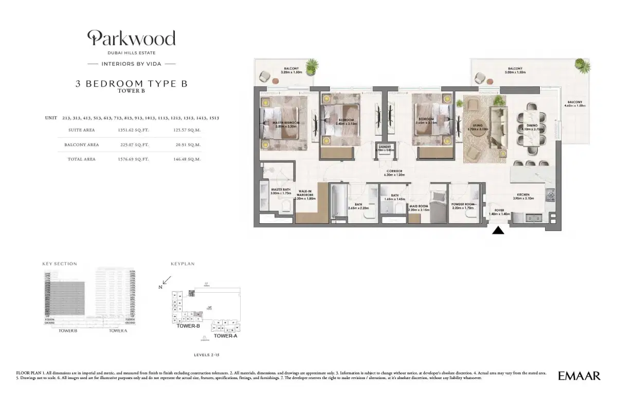Emaar Parkwood 3 BR Floor Plan 1,576 Sq. Ft.