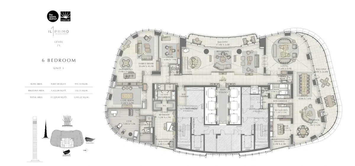 EMAAR IL Primo Dubai 6 BR Floor Plan 11,229 Sq. Ft.