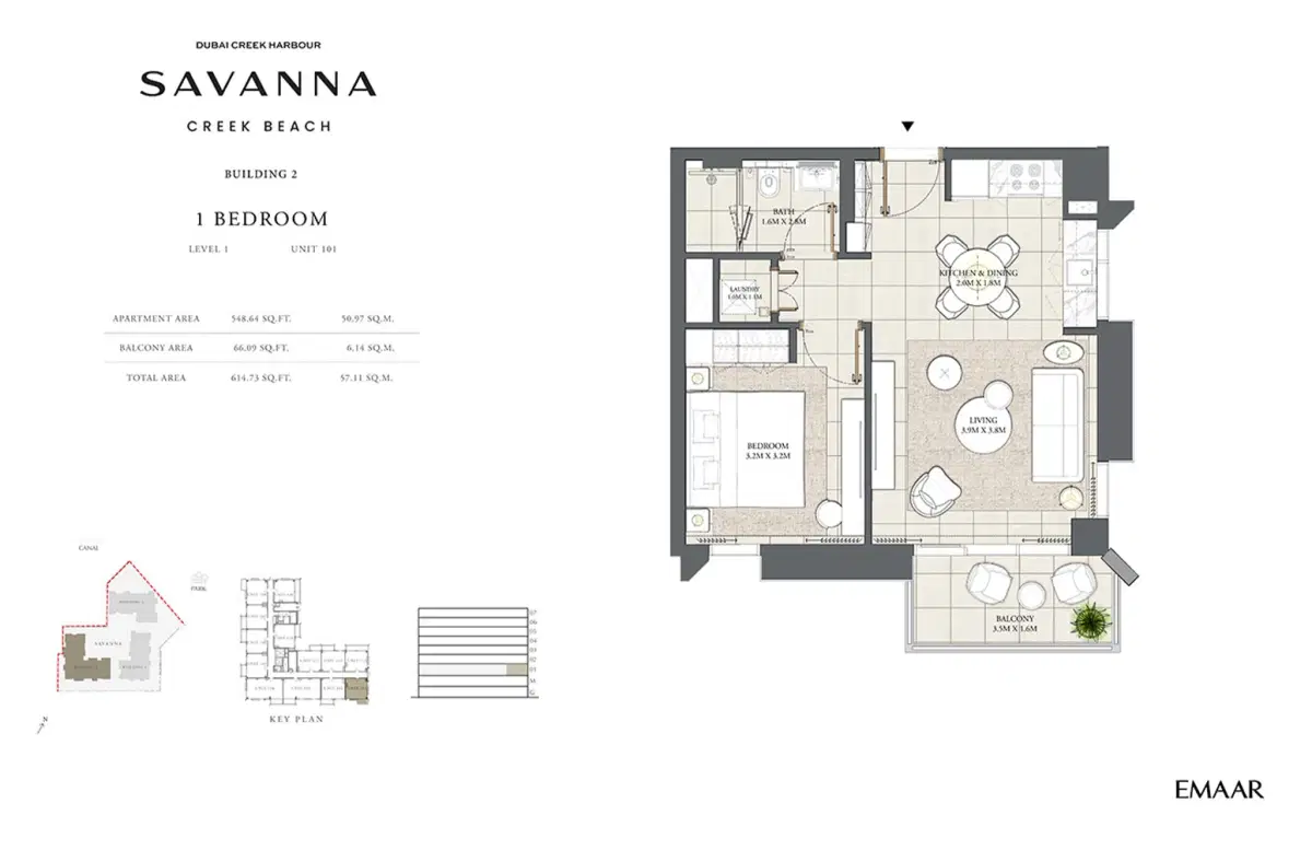 Emaar Savanna 1 BR Apartment Floor Plan