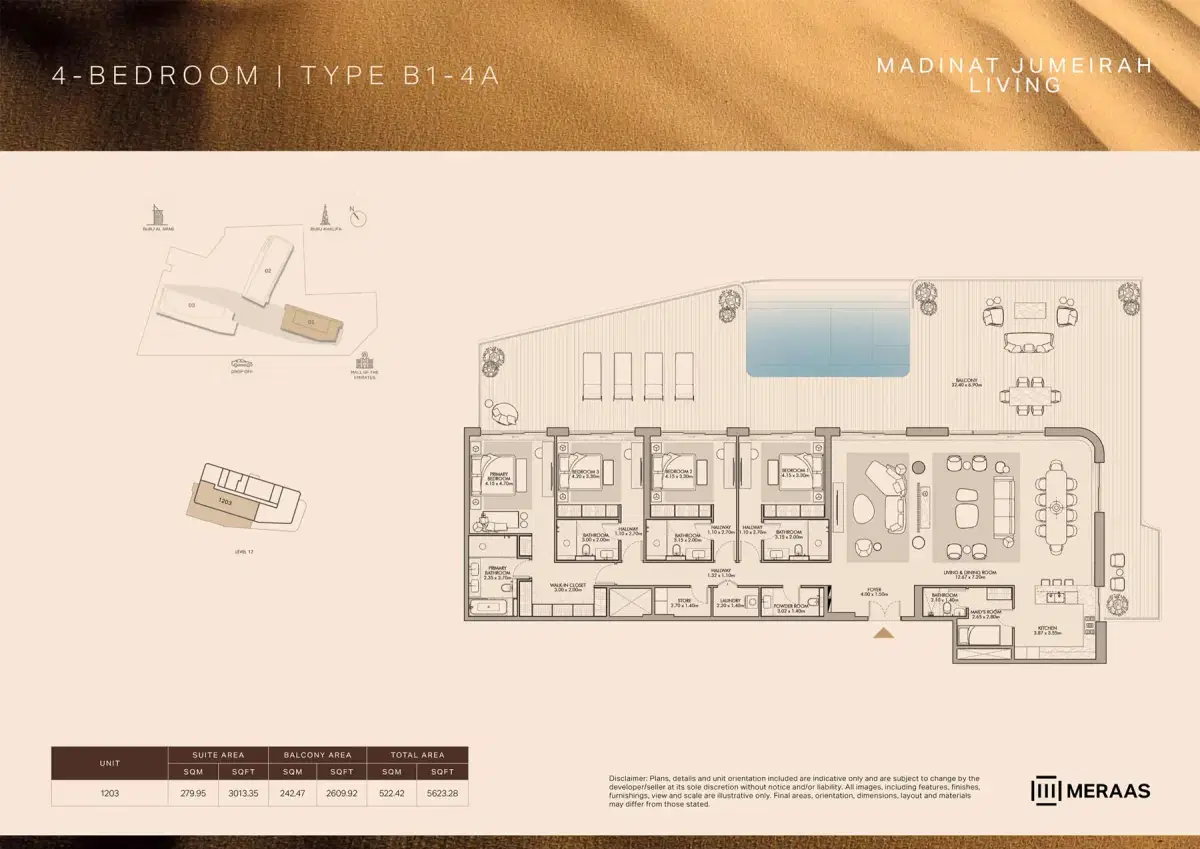 Nourelle at Madinat Jumeirah Living Dubai 4 BR Floor Plan 5,623 Sq. Ft.