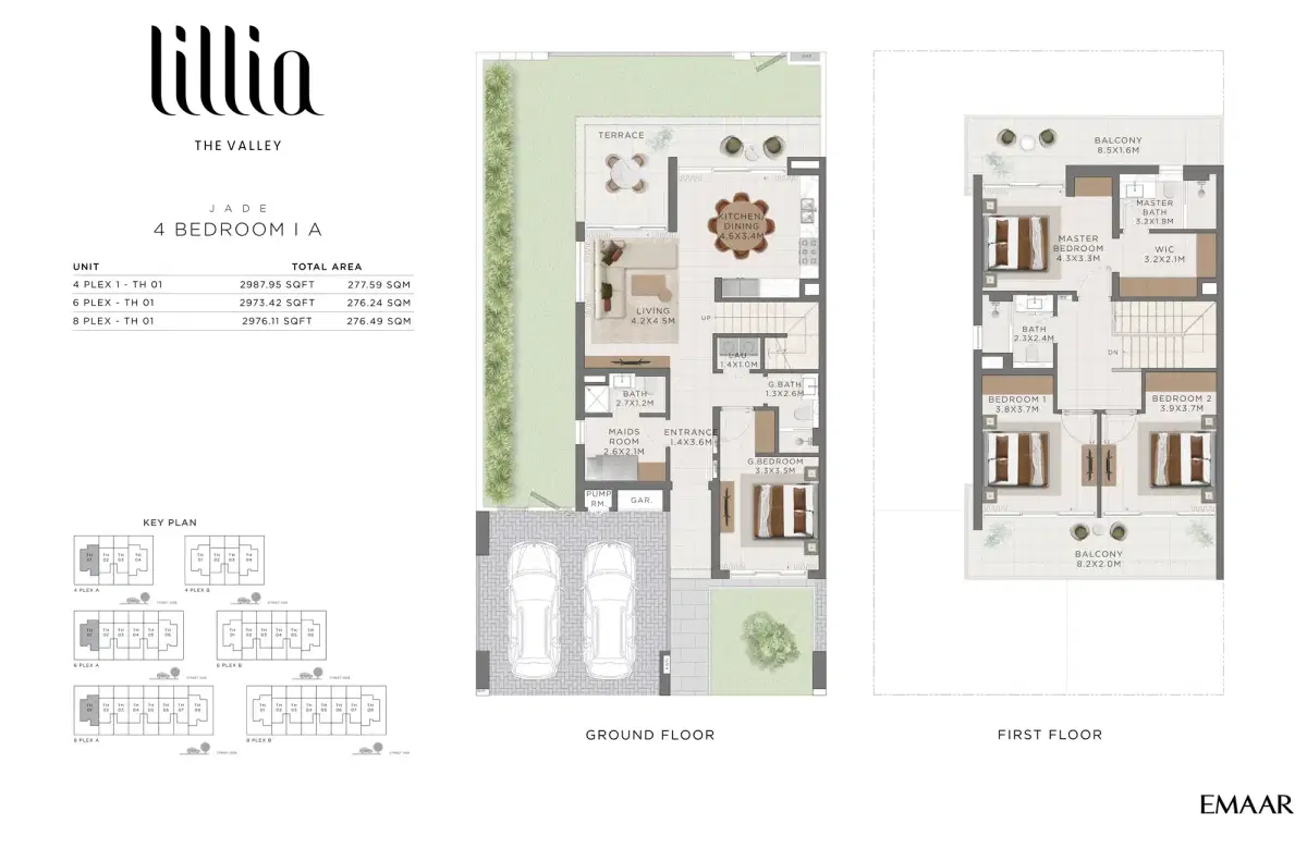 Emaar Lillia Dubai 4 BR Floor Plan 2,988 Sq. Ft.